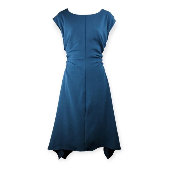 Julia Jordan Teal Handkerchief Dress Ruched Cap Sleeve Career Stretch 8 - Picture 3 of 10
